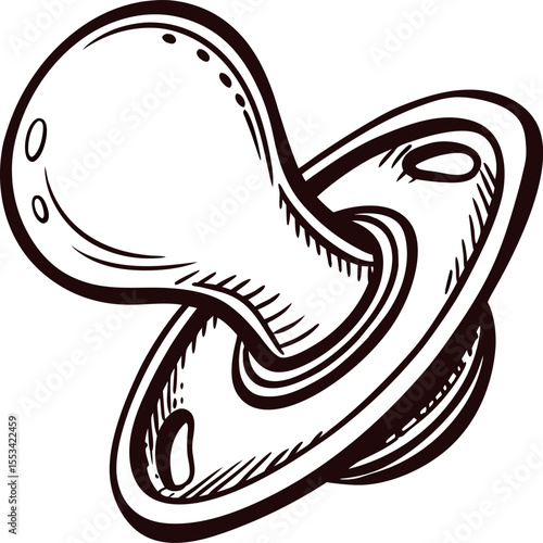Hand drawn illustration of a pacifier vintage engraving baby soother with detailed sketch lines