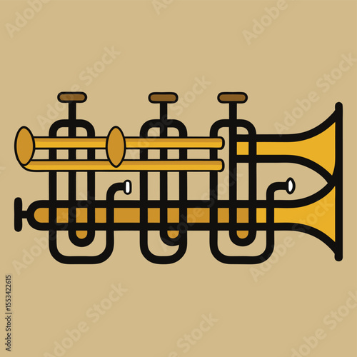 Triple Trumpet Illustration A Vector Graphic Design of a Musical Instrument