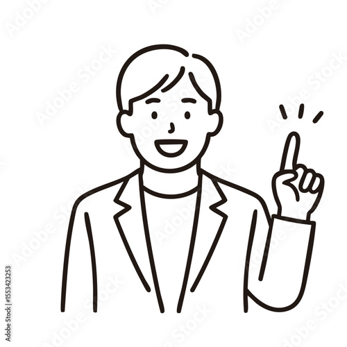 Businessman pointing presentation, minimal line art illustration