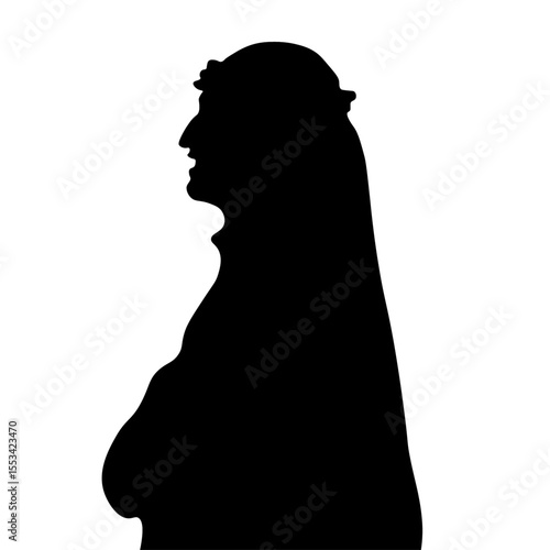 Profile of a Muslim man. Black silhouette on a white background