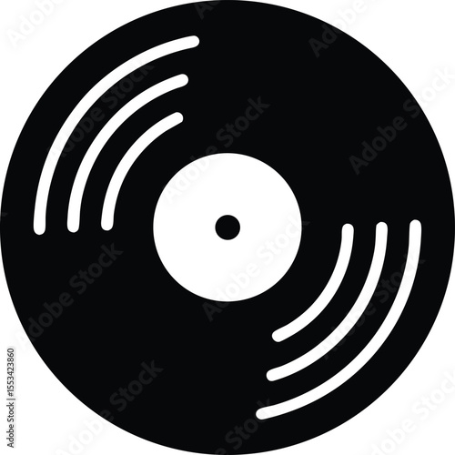 A black vinyl record displays distinct white grooves on the surface, with transparent background