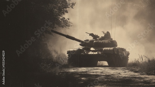 Wallpaper Mural old worn vintage sepia toned polaroid photo of military tank Torontodigital.ca