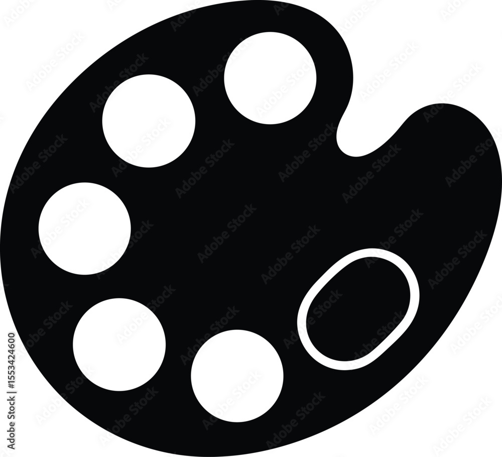 Fototapeta premium A black artist palette featuring five white circles and an empty space is seen here