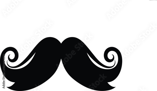 Bold black handlebar mustache gracefully curves with distinct curl, presented against a transparent backdrop