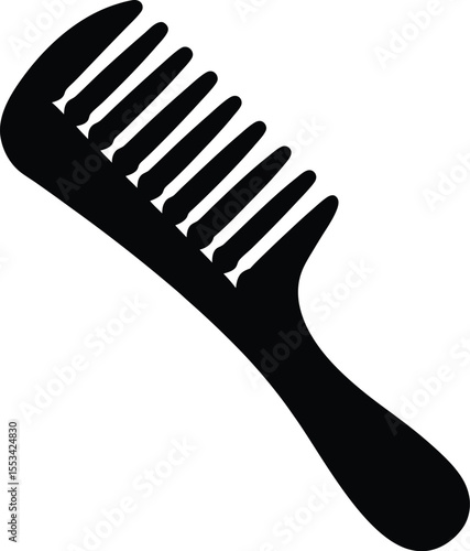 Stylized black comb features regular teeth and a curved handle against the transparent background