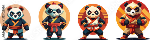Kung Fu Panda mascot logo set vector illustration