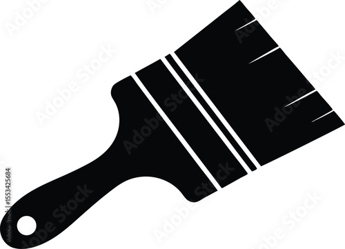 Isolated black brush with handle and stiff bristles on white background signifies artistic utility
