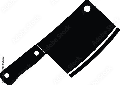 Solid black meat cleaver tool displays an iconic, simplified silhouette against a white background