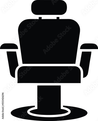 The black silhouette showcases a modern barber chair with a supportive headrest and armrests