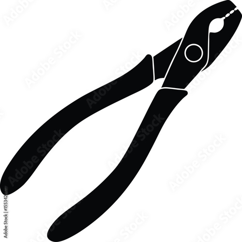 Black solid lineman plier shows its grip and hardware, depicted on a transparent background