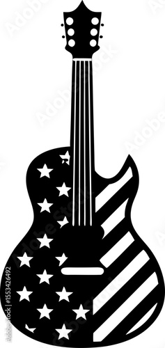 Silhouette of a Patriotic Electric Guitar with Stars and Stripes Representing American Musical Heritage and National Pride