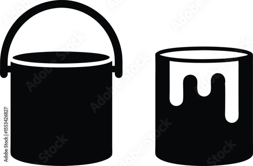 rendering reveals a paint bucket with a handle and a can overflowing