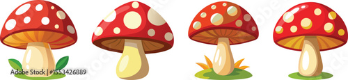 Red mushroom plant set vector illustration