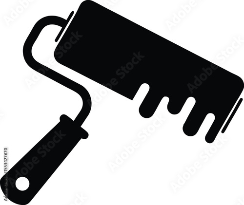 A solid black paint roller shows drips and is isolated on a white backdrop