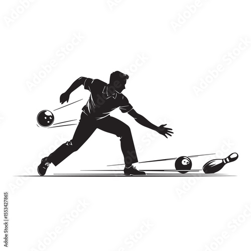 Dynamic silhouette of a male bowler in action releasing the ball towards pins on a bowling lane capturing the sport s motion and skill