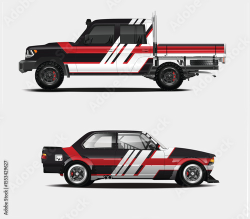 Custom Car Wraps Design for Pickup Truck and Sports Car