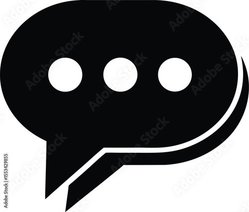 A stylized black speech bubble with three dots communicates messaging on transparent background