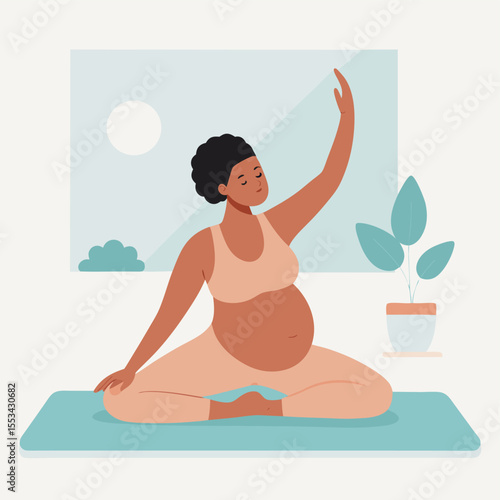 Serene Pregnant Woman Practicing Yoga Third Trimester Wellness