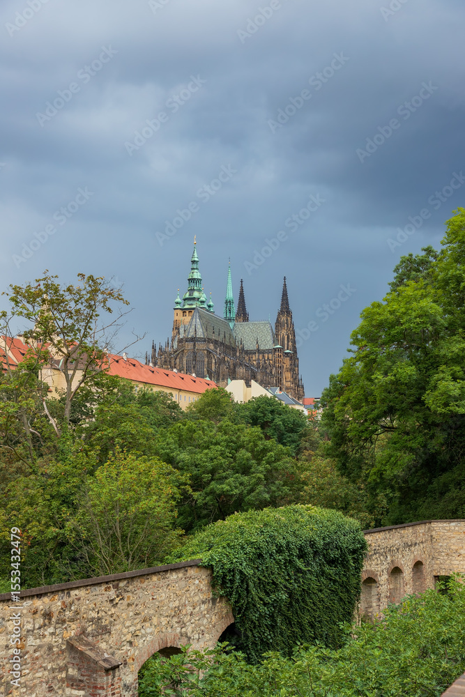 Obraz premium The view of Prague Castle and Saint Vitus Cathedral - an ancient castle complex in Prague. Czech Republic