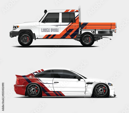 Custom Car Wrap Designs for Pickup Truck and Sports Car