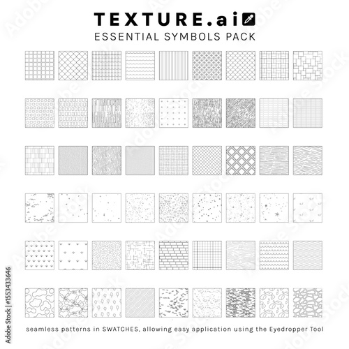 Vector pattern texture CAD set for landscape architecture, including surfaces such as tiles, pavement, concrete, asphalt, grass, water, gravel, soil, forest, and stone.