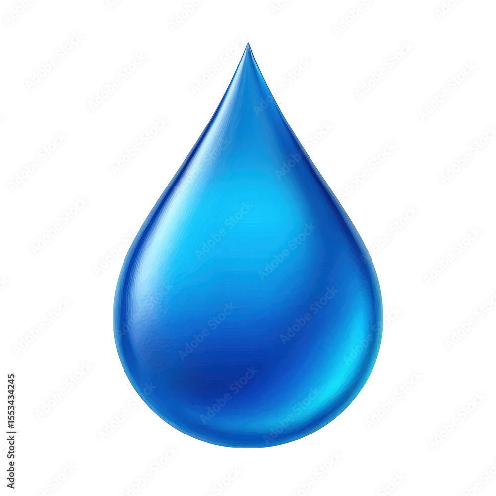 A single blue water droplet with realistic shimmering reflections isolated on transparent background A single blue water droplet with realistic shimmering reflections isolated on transparent background