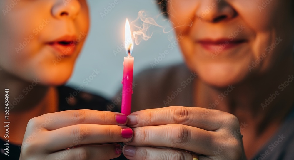 Obraz premium Birthday Candle Celebration: A Grandchild and Grandmother's Shared Moment