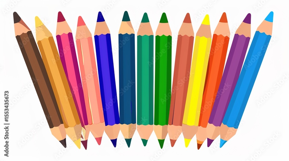 Fototapeta premium Vibrant Kids Drawing Tools Collection with Crayons, Markers and Pastels on White Background, Creative Art Supplies Flat Lay for Childrens Craft Activities and Educational Play