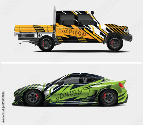 Custom Car Wraps Designs for Pickup Truck and Sports Car