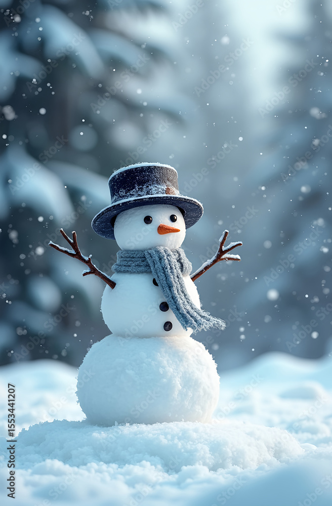 Fototapeta premium AI generated images of a Snowman in a winer forest