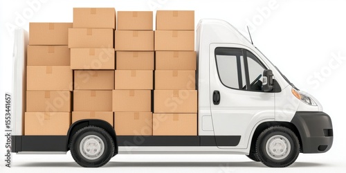 Wallpaper Mural Delivery Van Loaded with Carton Boxes for Shipping and Transport Torontodigital.ca