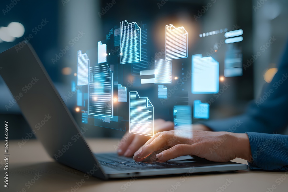 Digital Document Management on Laptop. Digital Document Management on Laptop.