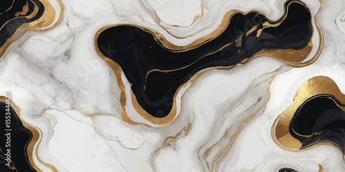 Abstract black and gold marbling effect on white background isolated on white background