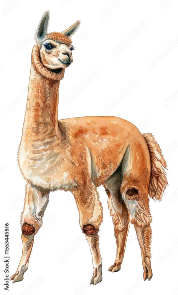 Naklejka premium PNG An isolated Alpaca illustration watercolor animal.
