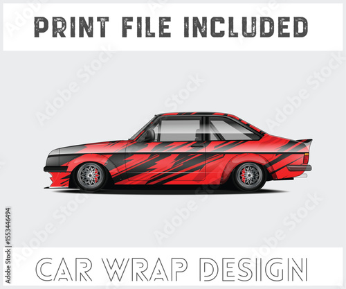 Red and Black Car Wrap Design with Print File Included