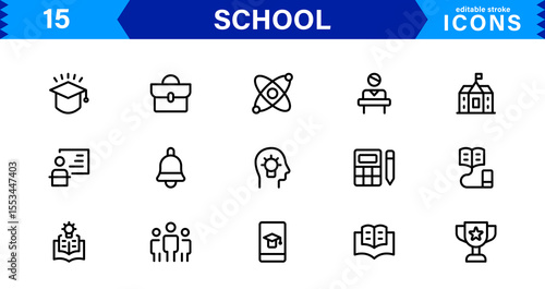 School Icon Set Representing Education, Classroom, Teacher, Student, and Learning in a Simple, Professional, and Marketable Vector Style