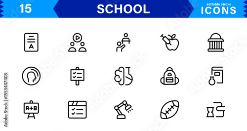 School Icon Set Representing Education, Classroom, Teacher, Student, and Learning in a Simple, Professional, and Marketable Vector Style