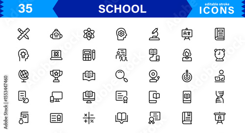 School Icon Set Representing Education, Classroom, Teacher, Student, and Learning in a Simple, Professional, and Marketable Vector Style