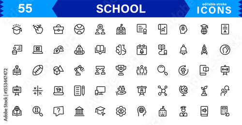 School Icon Set Representing Education, Classroom, Teacher, Student, and Learning in a Simple, Professional, and Marketable Vector Style