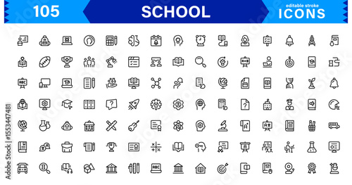 School Icon Set Representing Education, Classroom, Teacher, Student, and Learning in a Simple, Professional, and Marketable Vector Style