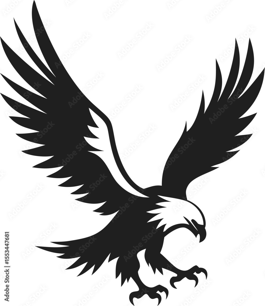 Fototapeta premium Majestic Eagle Silhouette Vector Art Landing Profile With Downward Wings