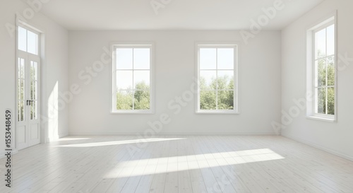 Wallpaper Mural Bright and Airy Empty Room with Large Windows and Sunlight Streaming In Torontodigital.ca