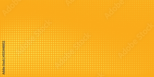 Yellow orange halftone pattern. Retro comic gradient background. Square pixilated dot cartoon texture. Pop art faded gradient pattern. Eps 10.