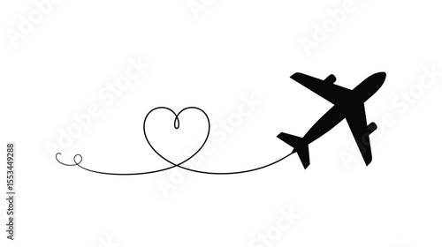 Minimalist Airplane with Heart Trail: Travel Love, Journey, and Romantic Adventures

