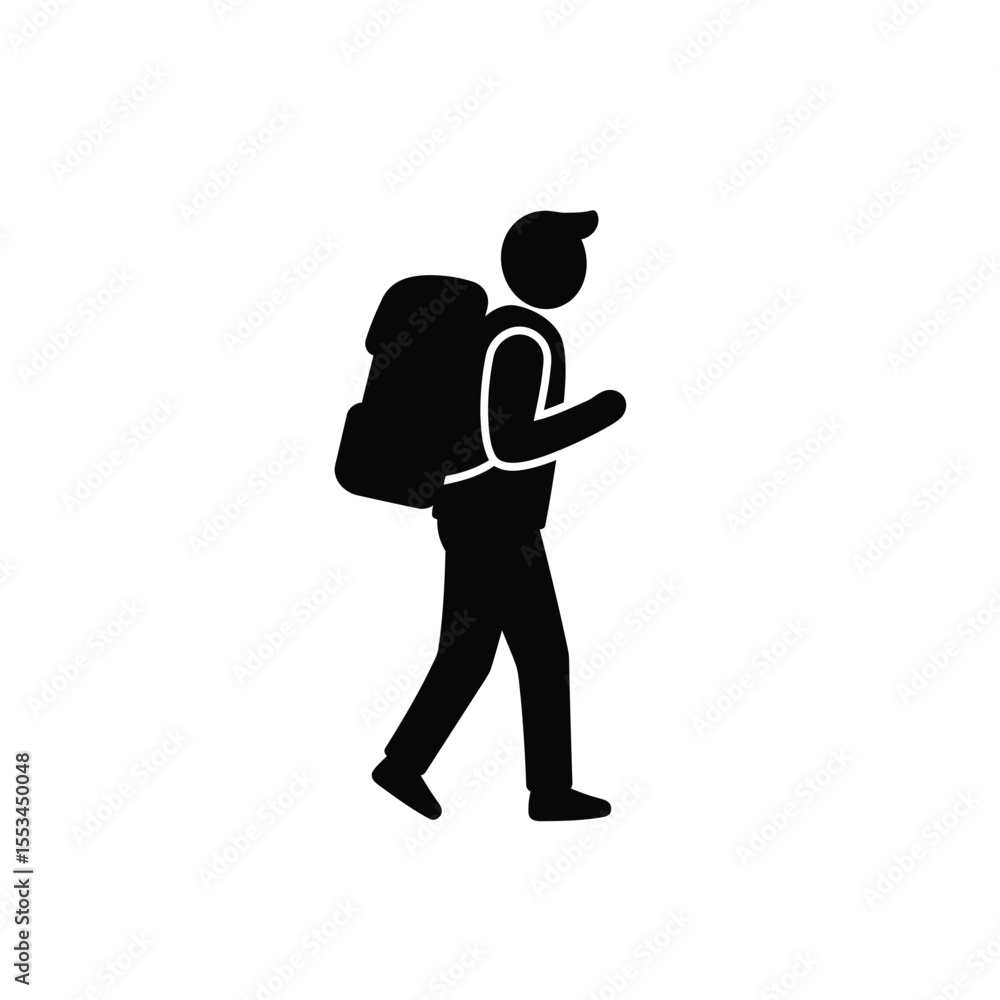 Adventurous Hiker Silhouette Icon of a Person Trekking with Backpack Adventurous Hiker Silhouette Icon of a Person Trekking with Backpack
