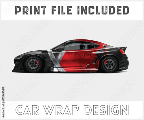 Print File Included Car Wrap Design Red and