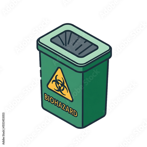 Green biohazard bin for medical waste disposal.