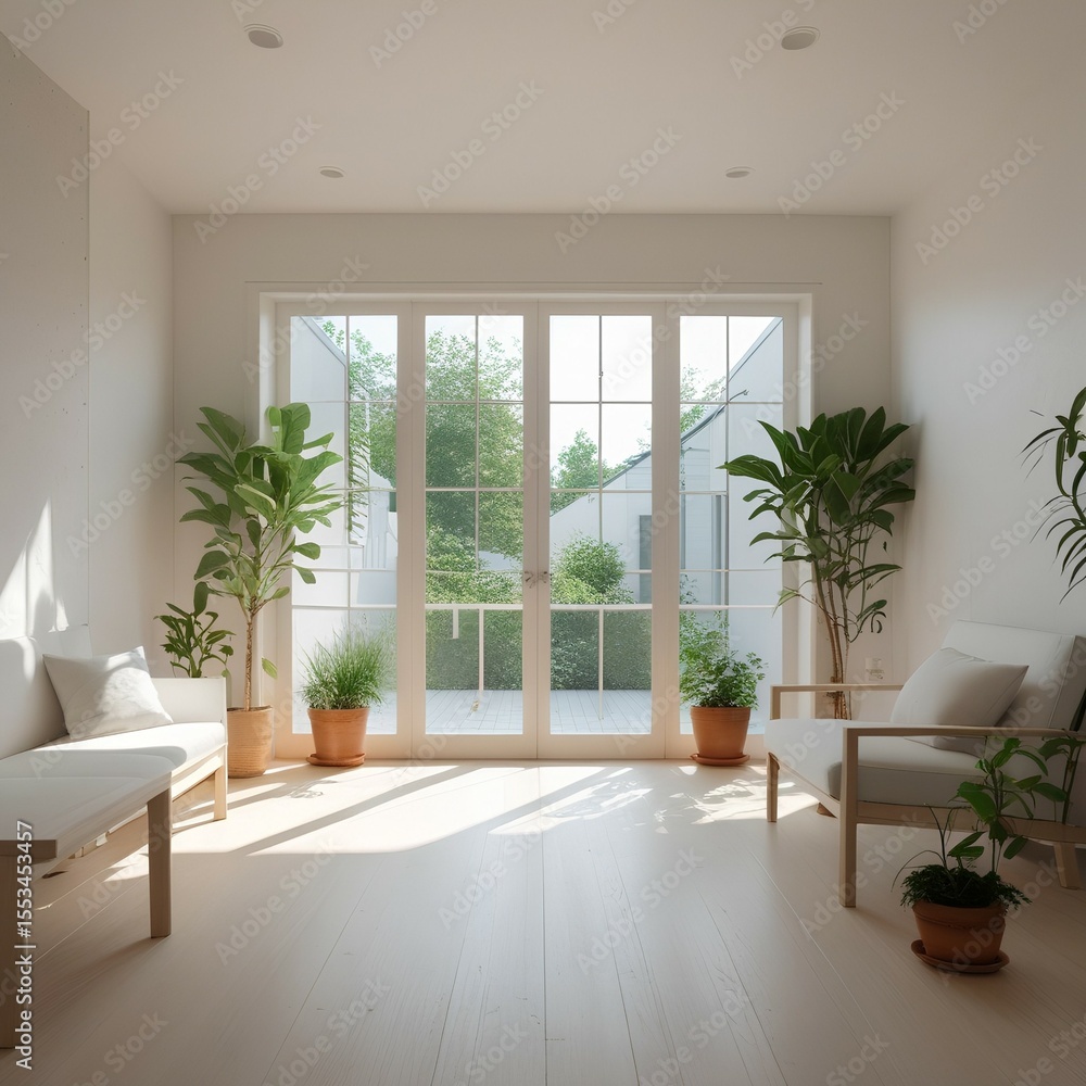 Fototapeta premium Modern living room with a window. Aesthetic modern style.