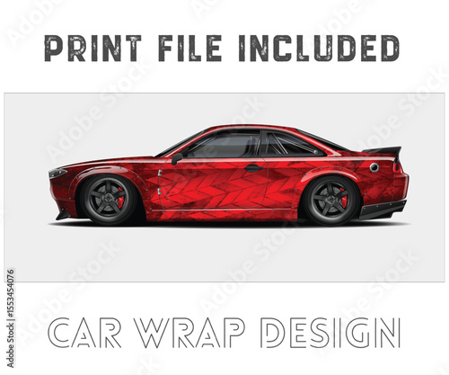 Red Car Wrap Design with Print File Included