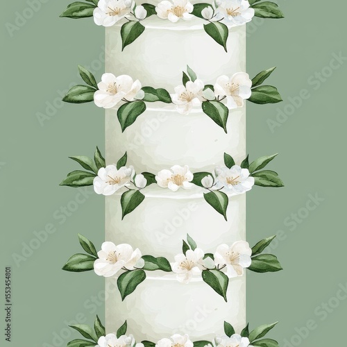 Elegant Floral Pattern with White Flowers and Green Leaves Design